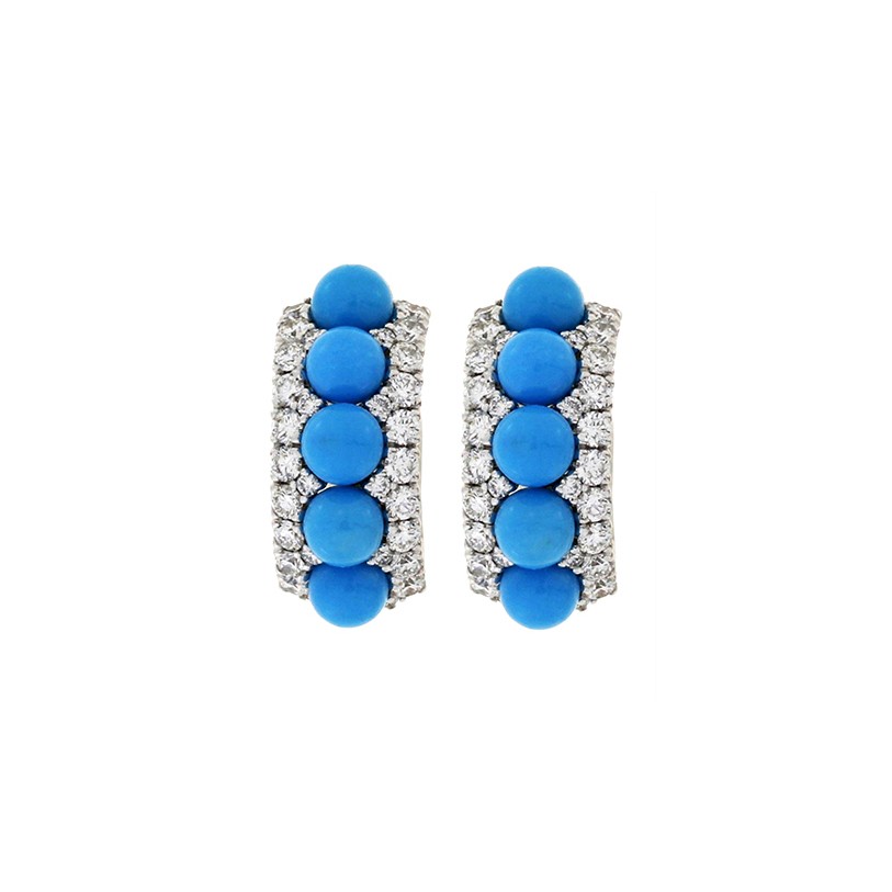 18K Turquoise Diamond Huggie Earrings